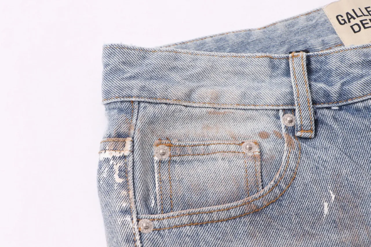 672#Gallery Dept New style distressed vintage dirty wind splashed paint holes pierced washed small straight legged jeans American high street casual trousers washed blue S～XL P250